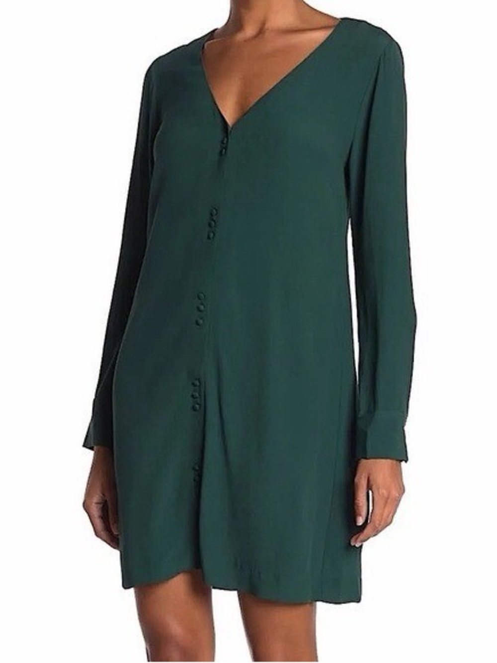 Madewell Novel Button Front Long Sleeve V-Neck Dress